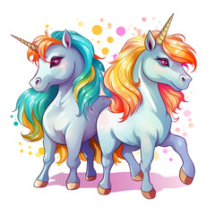 Watercolor cute rainbow unicorn cartoon illustration