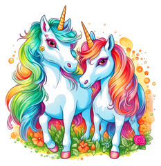 Watercolor cute rainbow unicorn cartoon illustration