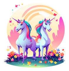 Watercolor cute rainbow unicorn cartoon illustration