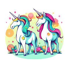 Watercolor cute rainbow unicorn cartoon illustration