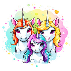 Watercolor cute rainbow unicorn cartoon illustration