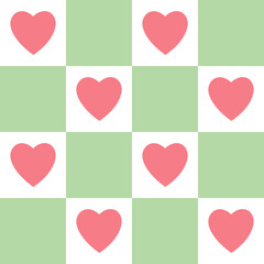 Color pink squares in a checkerboard with hearts pattern. Abstract background.Checkerboard, chessboard, seamless pattern.