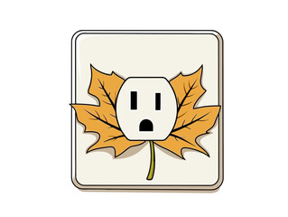 Doodle Power outlet with leaf, cartoon sticker, sketch, vector, Illustration, minimalistic