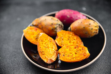 fresh prickly pear food exotic fruit figues de barbarie tasty meal snack on the table copy space food background rustic top view
