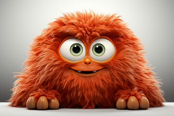 A cute furry red monster isolated on background.Fluffy plush toy for kids.