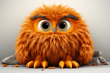 A cute furry orange monster isolated on background.Fluffy plush toy for kids.