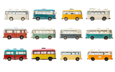 Collection of Different Colorful Buses Isolated on Transparent Background PNG.