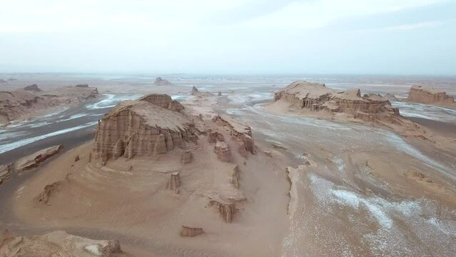 Beautiful nature. Desert. Beautiful desert landscape. Ecological environment. Drought. Problems with water. Global warming. The Lut Desert. Iran. Aerial view.