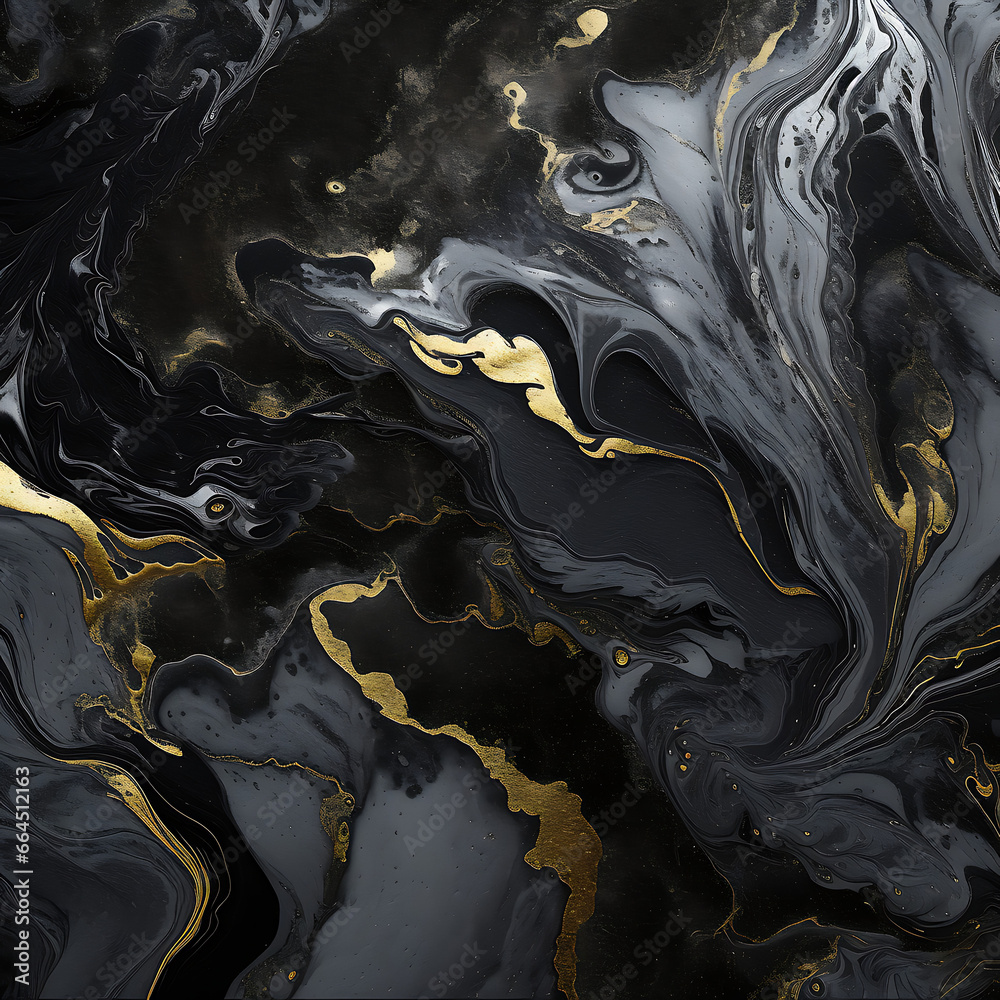 Poster Marbled texture in rustic style on black background. Modern marbled texture design. 