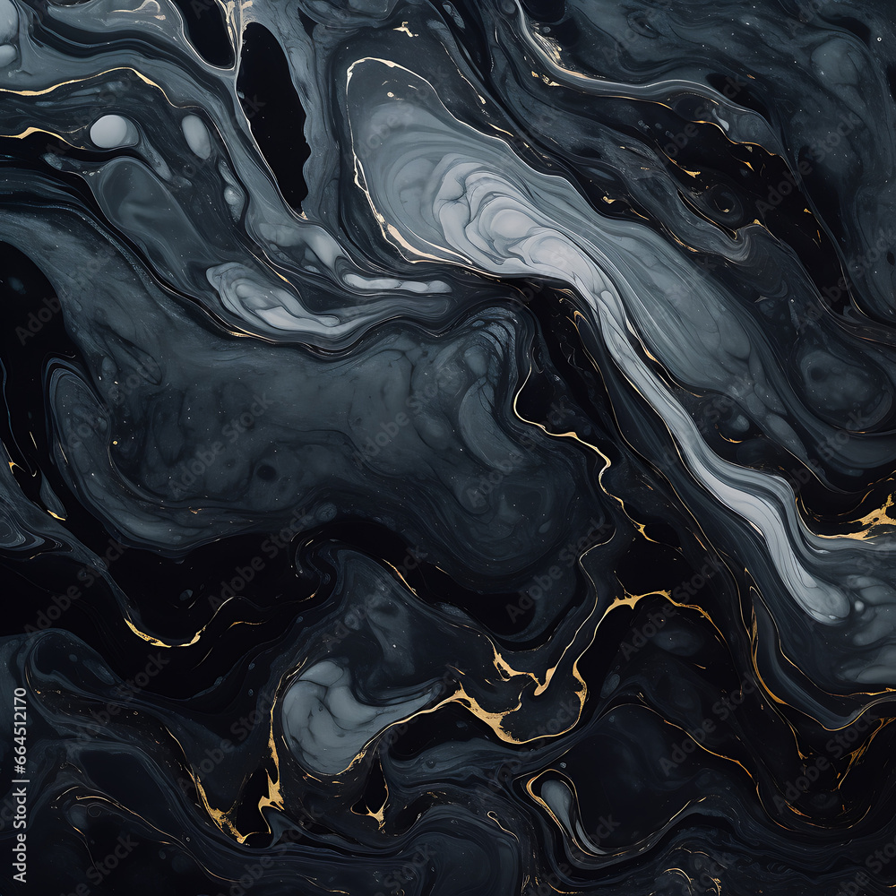 Poster Marbled texture in rustic style on black background. Modern marbled texture design. 