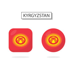 Flag of Kyrgyzstan 2 Shapes icon 3D cartoon style.