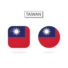 Flag of Taiwan 2 Shapes icon 3D cartoon style.