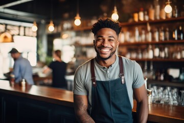 Portrait of a smiling young waiter in a bar