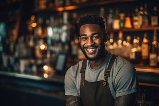 Portrait of a smiling young waiter in a bar