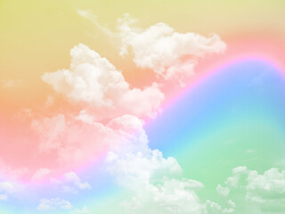 beauty abstract sweet pastel soft orange and yellow with fluffy clouds on sky. multi color rainbow...