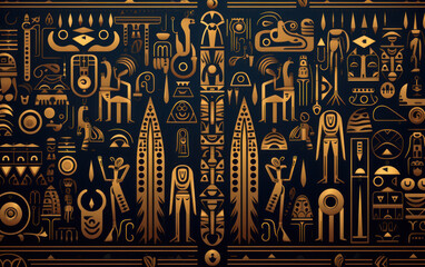 Abstract traditional Egyptian folk ancient tribal graphic pattern carved on the wall. - obrazy, fototapety, plakaty