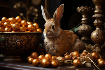 Fototapeta na wymiar A bunny heralding the magic of Easter with ribbons and glow