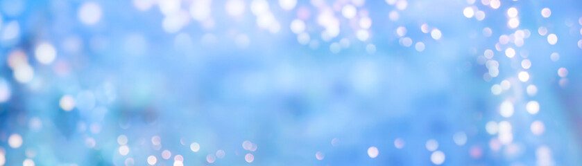 Festive abstract Christmas bokeh light background - blue bokeh lights - Winter, New Year, banner, header, panorama