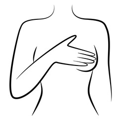 Silhouette of woman covering breasts line illustration