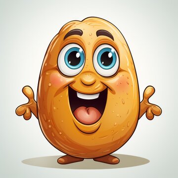 3D potato funny cartoon cute character with eyes, smile on isolated white background. Illustration vegetable for kid, sale, package, cutout minimal.