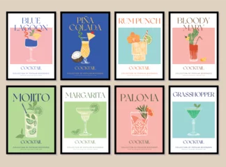 Poster Set of printable posters of cocktail illustrations. An illustration of classical drinks in different types of glasses. Vector illustration of popular cocktails. Banner with soft and alcohol drinks.  © iStarDesign