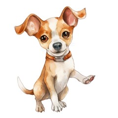 Cute 3D little puppy with big eyes kids cartoon illustration digital artwork isolated on white. Funny baby dog, watercolor for, package, postcard, brochure, book