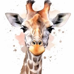 Cute 3D little giraffe with big eyes kids cartoon illustration digital artwork isolated on white. Funny baby giraffe, hand drawn watercolor for package, postcard, brochure, book - obrazy, fototapety, plakaty