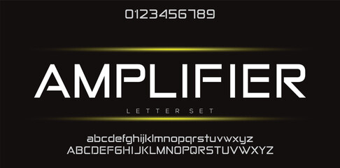 AMPLIFIER minimal creative Tech Letter Concept and Luxury vector typeface Logo Design.