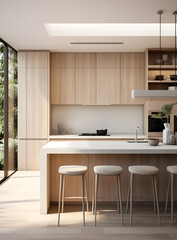 Minimalist and modern kitchen design with wooden furniture