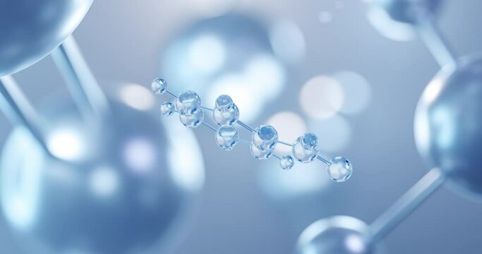 Benzaldehyde, rotating 3D model of aromatic aldehyde, seamless looped video, molecular structure with selective focus