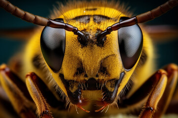 A close-up image of a bee with the head of the bee clearly visible.	
 - obrazy, fototapety, plakaty