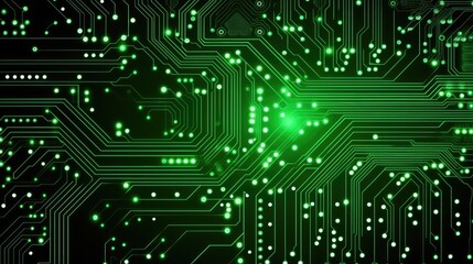 Close up of circuit board interior of a computer with neon lights in detail, circuit board