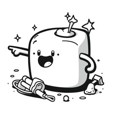 cute marshmallow character in black and white