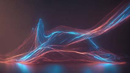 Fototapeta na wymiar A mesmerizing 3D visualization of energy light lines flowing in a minimalist environment.