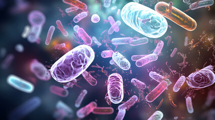 Probiotics bacteria biology science microscopic medicine digestion stomach escherichia coli treatment health care medication anatomy organism - obrazy, fototapety, plakaty