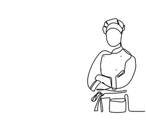 Chef line art. Continuous line art of process of cooking . Chef working in Kitchen. Creativity involved in cookery. 