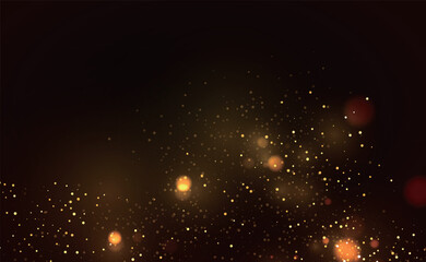 Sparkling dust particles. Glittering golden dust. Abstract background with bokeh effect.