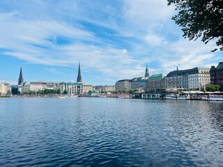 City lake, Hamburg view at the Alster lake