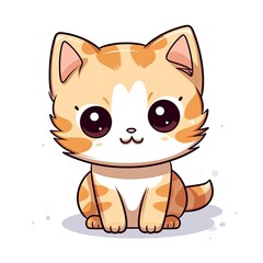 Cute Kawaii cat clipart icon white background.