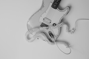 Black and white photo old guitar