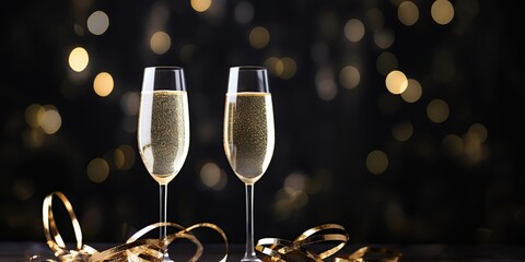 Two glasses champagne for New Year. AI Generated.