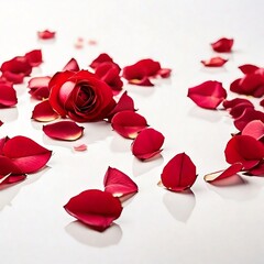 Fototapeta na wymiar Rose Petals Stewn on a White Background