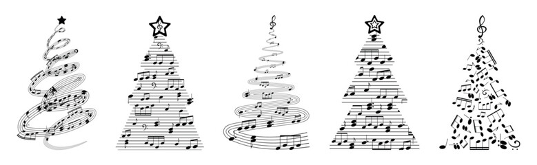Set of Christmas trees made of music notes on white background © Pixel-Shot