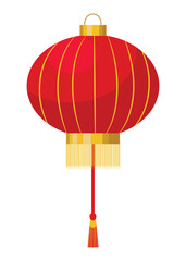 Traditional circle or oval shaped Chinese red lantern, isolated vector illustration in flat style