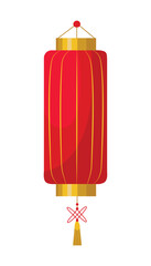Traditional long Chinese red lantern with a flower knot, isolated vector illustration in flat style