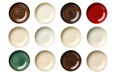 Set of Amazing Colorful Food Plates Isolated on Transparent Background PNG.