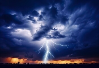 Lightning strikes on a cloudy dramatic stormy sky.