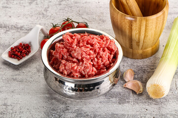Minced beef meat in the bowl