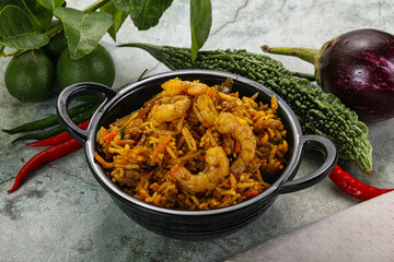 Indian cuisine - briani with prawns