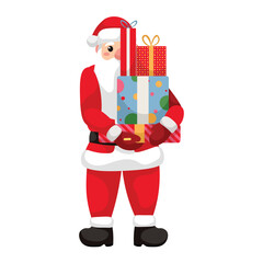 Santa Claus with gifts on white background